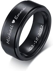 MEALGUET Personalized Stainless Steel Ring for Men : Customized Black Spinner Fidget Wedding Band Promise Ring Engagement Ring for Him/Husband/Boyfriend, Custom Name Ring 8mm Width