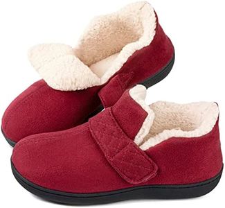 Zizor Womens Slipper Adjustable, Velcro House Shoes for Diabetic, Memory Foam, Indoor Outdoor, Ladies Ankle Pantuflas with Rubber Sole, Warm Gifts, Burgundy Red, 9