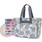 Yarwo Tote Bag for Embroidery Kits, Embroidery Starter Kits Organiser with Multiple Pockets, Embroidery Storage Bag for Embroidery Hoops, Embroidery Floss or Other Supplies, Dandelion (Bag Only)