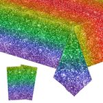 SINGOMON 2PCS Glittle Rainbow Table Cloths Rainbow Tablecloths Rectangluar Rainbow Table Covers Disposable Table Cloths for Rainbow Birthday Decorations Rainbow Party Decorations Pride Day Decorations