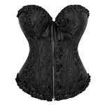 Pratiharye Jacquard Frill Trim Corset With G-string - Non-padded & Non-wired - corset tops for women - plus size - M to 4XL