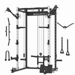 EonfitOmni Squat Rack Power Cage for Home Gym, Power Rack with Free Motion Arms, Pulley System, Cable Crossover LAT Pulldown Machine for Strength Training 1000lbs (Black)