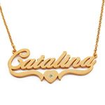 Kigu Catalina Name Necklace Personalised Heart Shaped Gold Plated, Custom Dainty Name Pendants, Jewellery for Ladies, Girlfriend, Mother, Sister, Friends Inc Bag & Box