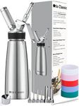 Otis Classic Whipped Cream Dispenser - Stainless Steel Whipper w/Chargers for Desserts - Professional Culinary 500ml Canisters w/ 3 Whip Decorating Nozzles