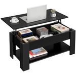 Yaheetech Lift Top Coffee Table with Hidden Compartment and Storage Shelf, Rising Tabletop Dining Table for Living Room Reception Room, 98cm L, Black