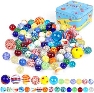 3 otters 85PCS Colorful Glass Marbles, Marbles Bulk in Tinplate Box for Kids Marble Games DIY Home Decoration Vase Fillers