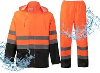 ProtectX Class 3 High Visibility Rain Gear for Men Waterproof, Hi Vis Reflective Safety Rain Jacket Pant Suits Workwear, Orange - X Large