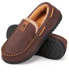 HomeTop Men's Moccasin Slippers Soft Faux Suede Plush Warm Lining Memory Foam Indoor House Shoes with Anti-Skid Sole (10, Coffee)