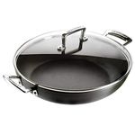 Le Creuset Toughened Non-Stick 30x6.5cm Shallow Casserole/Braiser with Glass Lid, Aluminium, 51107300010502 , Black