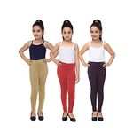 Robinbosky Premium Girls Leggings Brown, Maroon and Red Value Combo Pack of 3 (9-10 Years, Sandal,Plum and Cherry RED)