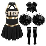 iEFiEL Child High School Girls Cheer Leader Costume with Pom Poms Socks Set Cheerleading Uniform Outfit Sport Games B Black&White 7-8 Years