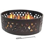 Sunnydaze Crossweave Fire Pit Campfire Ring - Large Outdoor Heavy Duty Metal Round Wood Burning Firepit with Fire Poker - 36 Inch