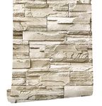 myforHD Stone Brick Wallpaper Peel and Stick 3D Effect Blocks Vintage Brick Faux Textured Self-Adhesive Wallpaper Kitchen Cabinets Backsplash Fireplace Laundry Room Accent Wall Decor