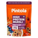 Pintola 25g High Protein Muesli, Fruit & Nut, 400g | Gluten-Free, Naturally Sweetened with Organic Jaggery & Dates, 22% Fruits, Nuts & Seeds, No Refined Sugar, Healthy Breakfast Cereal