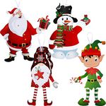 Sumind 4 Funny Christmas Party Decoration Jointed Figures Gnomes Christmas Decoration, Santa Elves Snowman Cutouts Door Hanger Hanging Christmas Signs Wall Decoration Christmas Party Decor