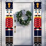 Nutcracker Banner Christmas Decorations, Outdoor Xmas Decor Red Nutcracker Banner, Life Size Soldier Model Nutcracker Banners Wall Hanging for Front Door Porch Garden Indoor Outside