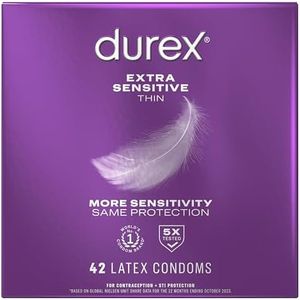 Condoms, Durex RED Extra Sensitive, Ultra Fine, Extra Lubricated Natural Rubber Latex Condoms for Men, 42 Count, FSA & HSA Eligible