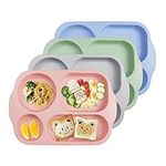 greenandlife Unbreakable Plastic Dinner Plates, 9 inch Portion Control Plates, 4Pcs Reusable Divided Plate Set, Microwave and Dishwasher Safe, Lightweight Picnic Plates for Adult Children Kids