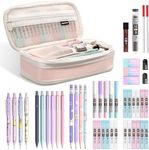 Nicpro 47PCS Aesthetic School Supplies Stationary Set, Cute Pastel Mechanical Pencil Set in Big Capacity Pen Case with 25 Tube Lead Refills 4B 2B HB 2H Color, Erasers for Student Writing