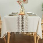 Laolitou Rustic Cotton Linen Table Cloth,Tablecloths for 6 Foot Rectangle Tables,Waterproof Washable Tablecloth with Tassel Rectangle/Oblong, 55''x 86'', 6-8 Seats