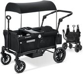 ELEMARA Foldable Wagon Stroller, Stroller Wagon for 2 Kids, Premium All Terrain Wagon for Kids with Removable Canopy, Adjustable Push/Pull Handle, Harnesses, Large Storage Bag, Black