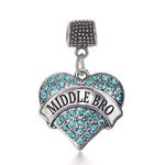 Inspired Silver - Middle Bro Aqua Memory Charm for Women - Silver Pave Heart Charm for Bracelet with Cubic Zirconia Jewelry