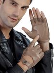 GSG Mens Fingerless Leather Gloves Driving Cycling Motorcycle Half Gloves Unlined 9.5 Camel