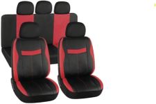 Wheels N Bits Car Seat Cover Leather Faux Full Set Pet Air Bag Protects Leatherette Red Black