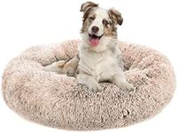 Plush Calming Dog Bed, Donut Dog Bed for Small Medium Large Dogs, Anti Anxiety Round Dog Bed, Soft Fuzzy Calming Bed for Dogs & Cats, Comfy Cat Bed, Marshmallow Cuddler Nest Calming Pet Bed