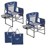 SUNNYFEEL Camping Directors Chair, Heavy Duty,Oversized Portable Folding Chair with Side Table, Pocket for Beach, Fishing,Trip,Picnic,Lawn,Concert Outdoor Foldable Camp Chairs (Navyblue-2Set)