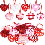 16 Pcs Valentines Ball Ornaments Fabric Wrapped Glitter Hanging Ornaments Balls Red White and Pink Painting Hanging Valentines Balls for Wedding Anniversary Party Decors DIY Crafts, 8 Style (Heart)