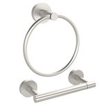 WZRUA Toilet Roll Holder & Towel Ring 2PCS Set Wall Mounted, Nickel Brushed Stainless Steel Toilet Paper Holder and Hand Towel Holder for Bathroom and WC