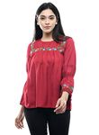 MAAHI Women's Rayon Maroon Embroidery Top Sleeve 3/4 Size- L