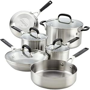 KitchenAid - Brushed Stainless Steel Cookware Set, 10-Piece Pots and Pan Set, Induction Cooktop Compatible