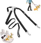 SlowTon Double Dog Seat Belt and Dog Leash Set, Dual Detachable Pet Car Seatbelt and Pet Lead for Two Dogs, Adjustable Safety Belt and Leash with Elastic Reflective Stripe Connect with Dog Harness