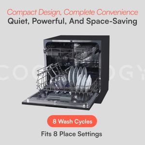 Cookology Mini Countertop Dishwasher – Black Compact Tabletop