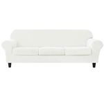 SYLC 4 Pieces Sofa Slipcover Stretch Velvet, Sofa Cover 3 Seater with 3 Separate Seat Cushion Covers, Couch Furniture Protector Collection Split Set (White)