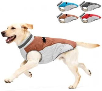 Aokown Dog Winter Coat for Large Dogs, Adjustable Puppy Warm Jackets in Cold Weather, Reflective Pet Fleece Vest with External Attachment Points, Zippered Cold-Weather Dog Winter Clothes, L Brown