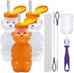 Special Supplies Honey Bear Straw Cup Long Straws, 3-Pack Squeezable Therapy and Special Needs Assistive Drink Container, Spill Proof and Leak Resistant Lid