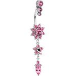 Body Candy Womens 14G 316L Steel Navel Ring Piercing Pink Accent Flower Star Drop Dangle Belly Button Ring