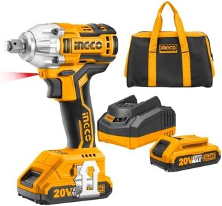 INGCO Brushless Motor Impact Wrench (Old Version), 1Pcs Sturdy Canvas Bag, 300NM, with 2pcs Batteries & Charger