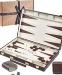 Jaques of London 15" Backgammon Set | Luxury Traditional Games with Premium Box | Brown Leatherette Folding Case for Travel Backgammon | Classic Board Game for Adults & Families | Since 1795