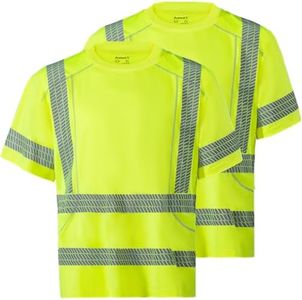 ProtectX Class 3 High Visibility Shirts for Men Reflective Safety Hi Vis T Shirt Short Sleeve Construction Work Shirt 2 Pack Green Large