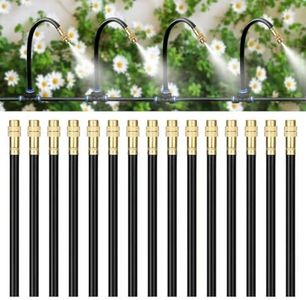 HEKIWAY Brass Misting Nozzles for 5/16 Inch Drip Irrigation Tubing, 360° Adjustable Rotating Sprayers for Garden, Greenhouse & Outdoor Cooling, 15 Pack