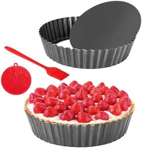 Quyimy 2 Pack 9.5 Inch Tart Pan Pie Pan, Heavy Duty Deep Quiche Pan with Removable Bottom, Nonstick Carbon Steel Deep-dish Round Pie Plate Tin with Oil & Dish Brush