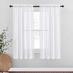 NICETOWN Linen-Like Sheer Curtain Panels - Rod Pocket Gauzy Window Sheer Drapes for Kid Room, 52 Inches Wide x 63 Inches Long, White, Set of 2