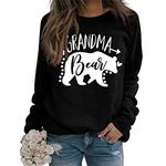 SHAGMTLI Grandma Sweatshirt Womens Grandma Bear Crew Neck Long Sleeve Pullover Casual Lightweight Graphic Pullovers Tops Black