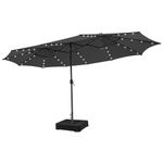 COSTWAY 4.5m Double-Sided Parasol with Base, Solar LED Lights and Crank Handle, Outdoor Extra Large Sun Umbrella, Twin Market Sunshade Shelter Canopy for Garden Patio Beach Yard (Grey)