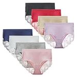 LIQQY Women's 4 Pack High Rise Underwear Combed Cotton Brief Breathable Lace Full Coverage Panty (Black/Navy/Purple/Grey, Medium)