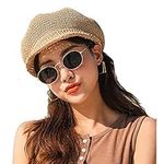 Octagonal Cap Straw Women Summer Thin Newsboy Cap Painter Adjustable Rope Knitted Beret Mesh Breathable Boinas para Mujer, One Size, Kaqi